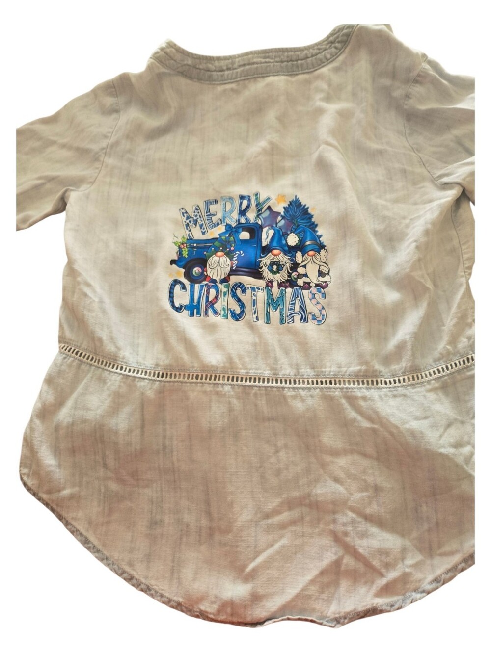 Upcycled Merry Christmas Gnome Truck Shirt | Bleach One‑of‑a‑Kind Ls22
